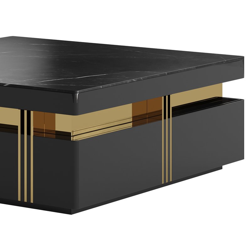 Trimied 43 Modern Black Square Storage Coffee Table Stone Top & 4 Wood Drawers - Image 9