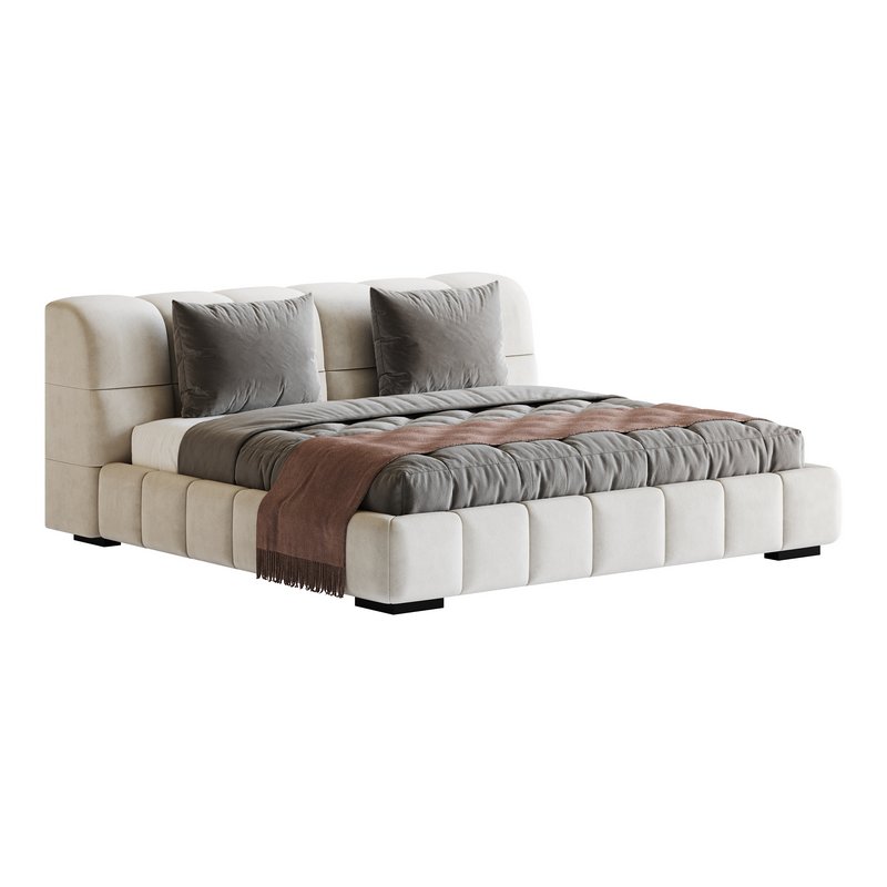 White Upholstered Wood Modern Headboard Bed - Image 8