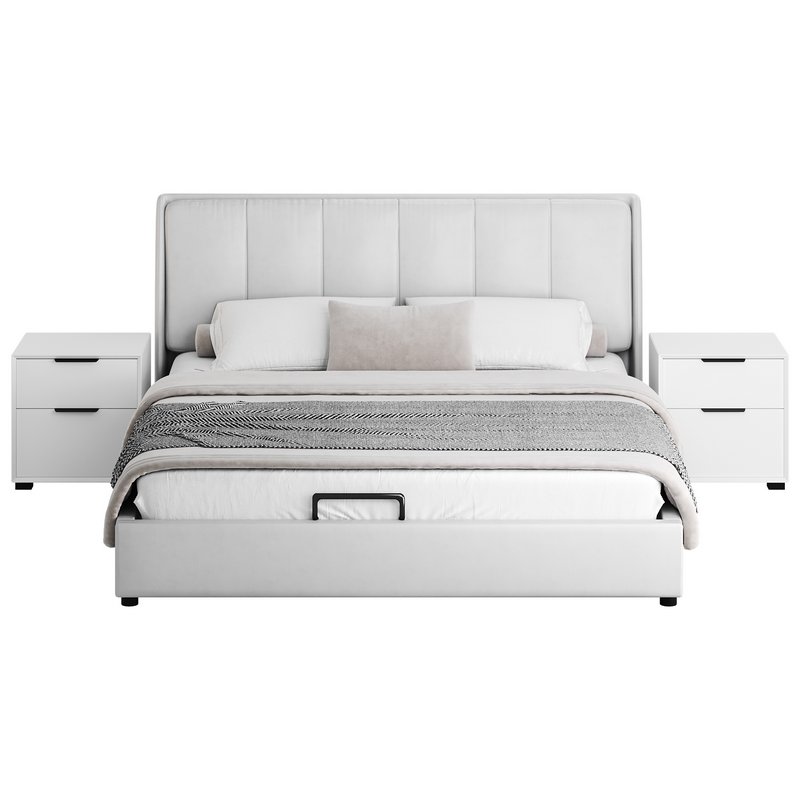 Gray Wingback Upholstered Headboard Bed - Image 9