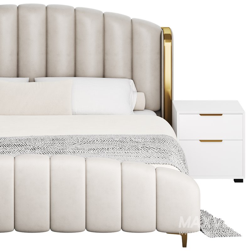 Glamorous Beige Upholstered Wingback Bed - Image 9