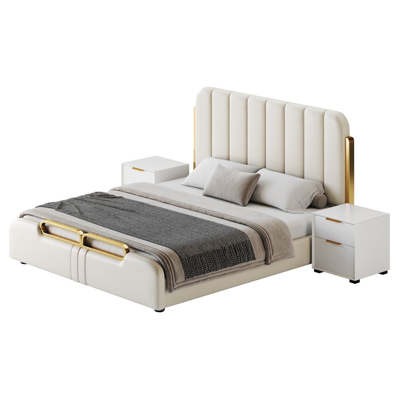 Upholstered Headboard Bed Frame Modern Panel Bed I - Image 8