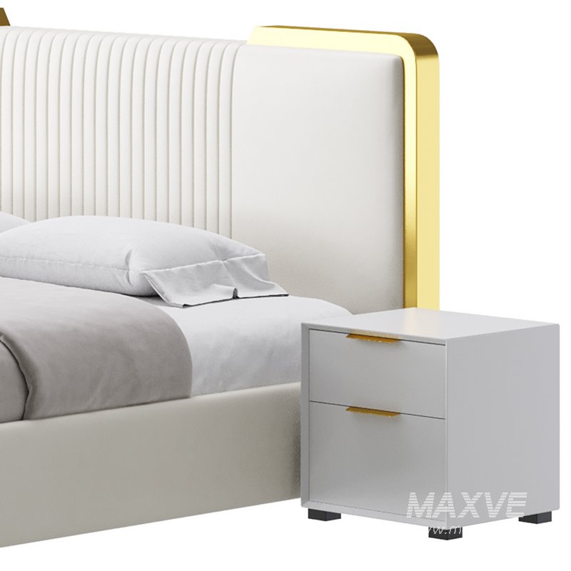 Glamorous White Wood Upholstered Bed I - Image 8