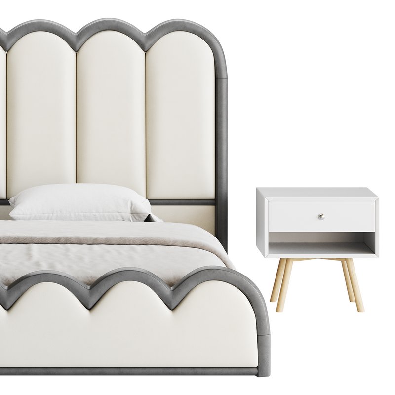 White Genuine Leather Upholstered Modern Panel Bed - Image 9