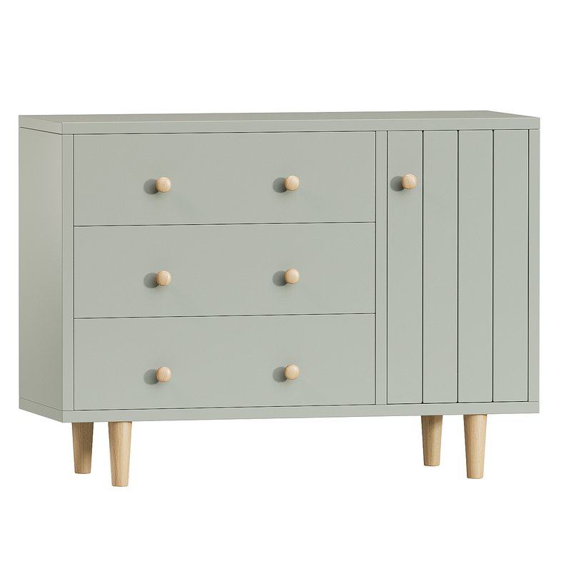Finn Wide Sage Green Wood 3-Drawer Kids Dresser with Door - Image 3