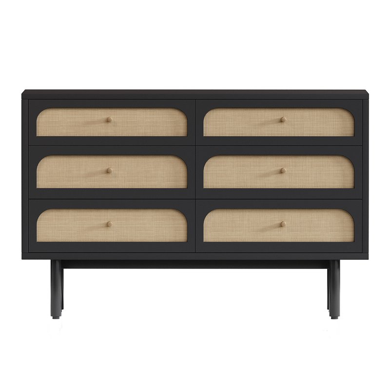 Maren Olive Green and Cane Wood 6-Drawer Dresser - Image 2
