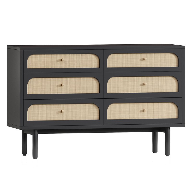 Maren Olive Green and Cane Wood 6-Drawer Dresser - Image 1