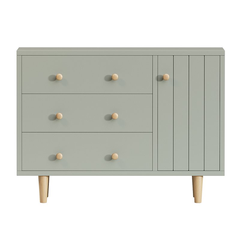 Finn Wide Sage Green Wood 3-Drawer Kids Dresser with Door - Image 1