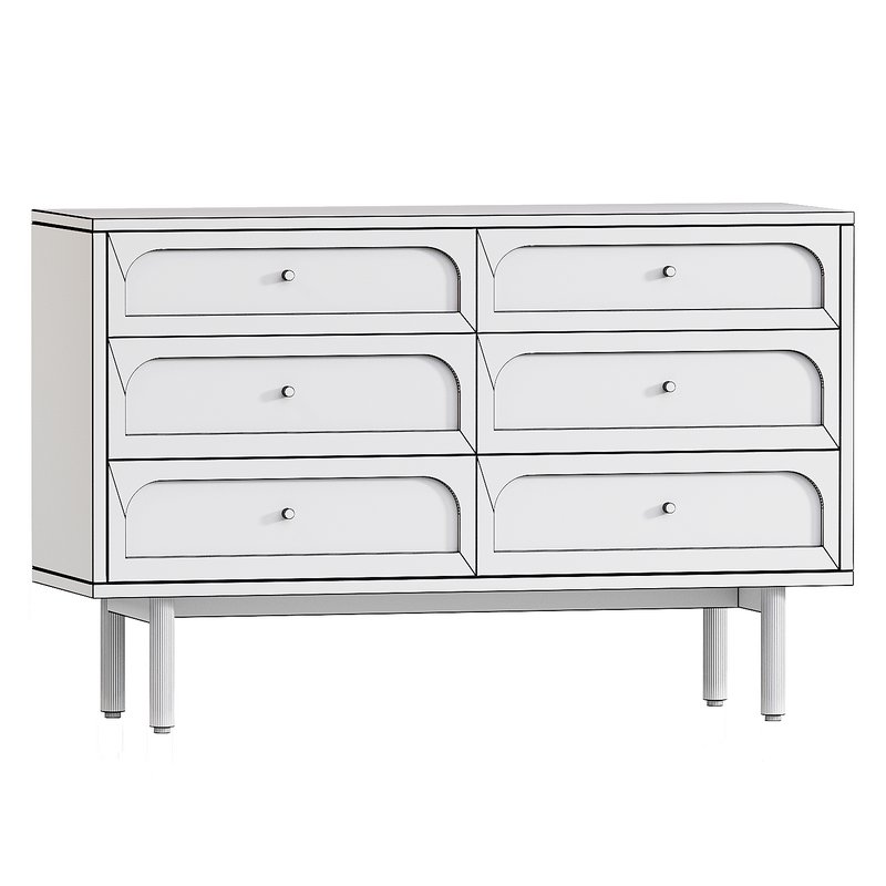 Maren Olive Green and Cane Wood 6-Drawer Dresser - Image 3