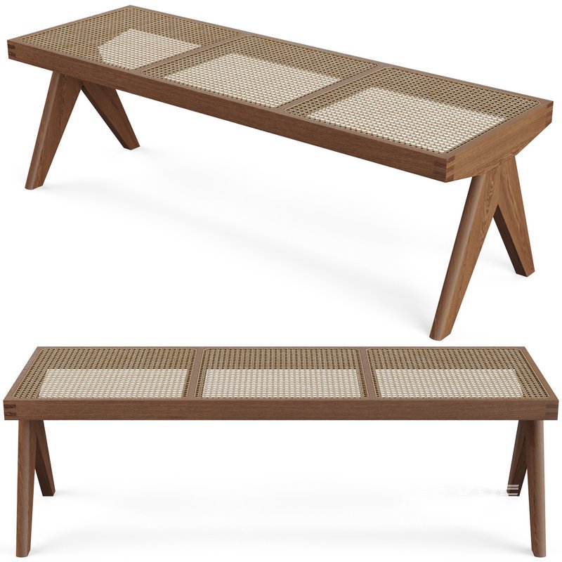 Rattan Bench by Pierre Jeanneret - Image 1