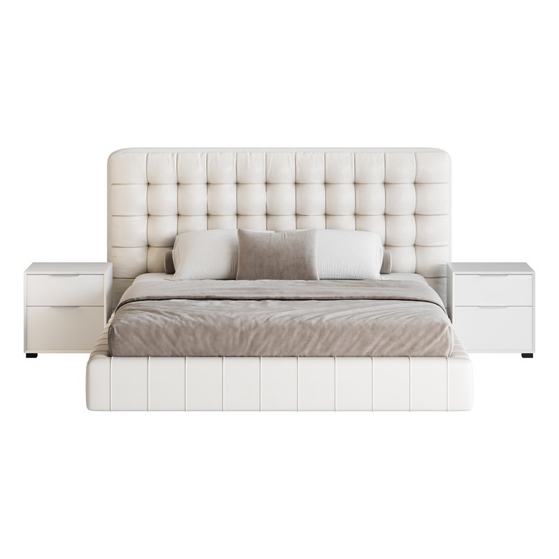 White Upholstered Panel Bed - Image 10