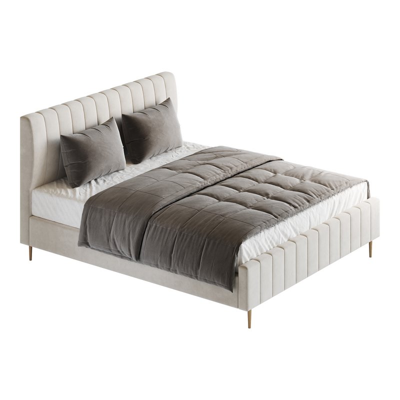 Wooden Non-Adjustable White Upholstered Modern Bed - Image 11