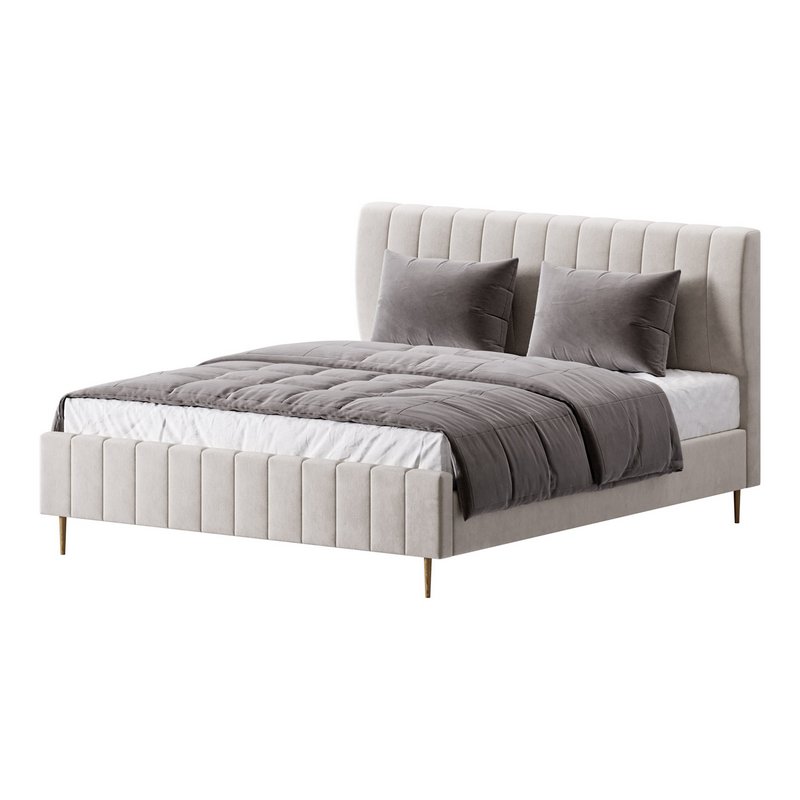 Wooden Non-Adjustable White Upholstered Modern Bed - Image 1