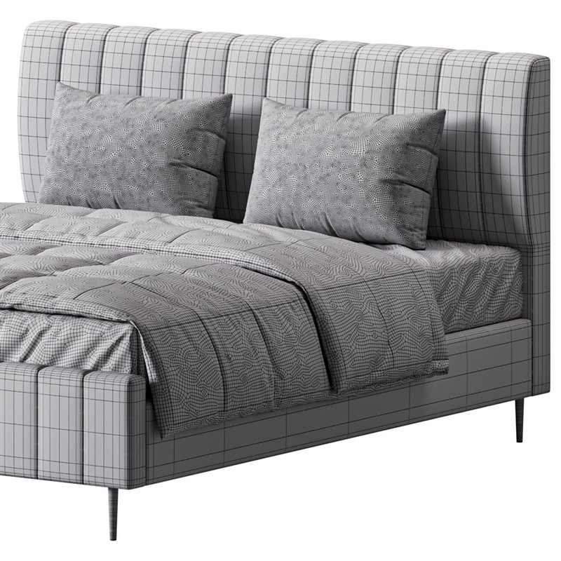 Wooden Non-Adjustable White Upholstered Modern Bed - Image 15