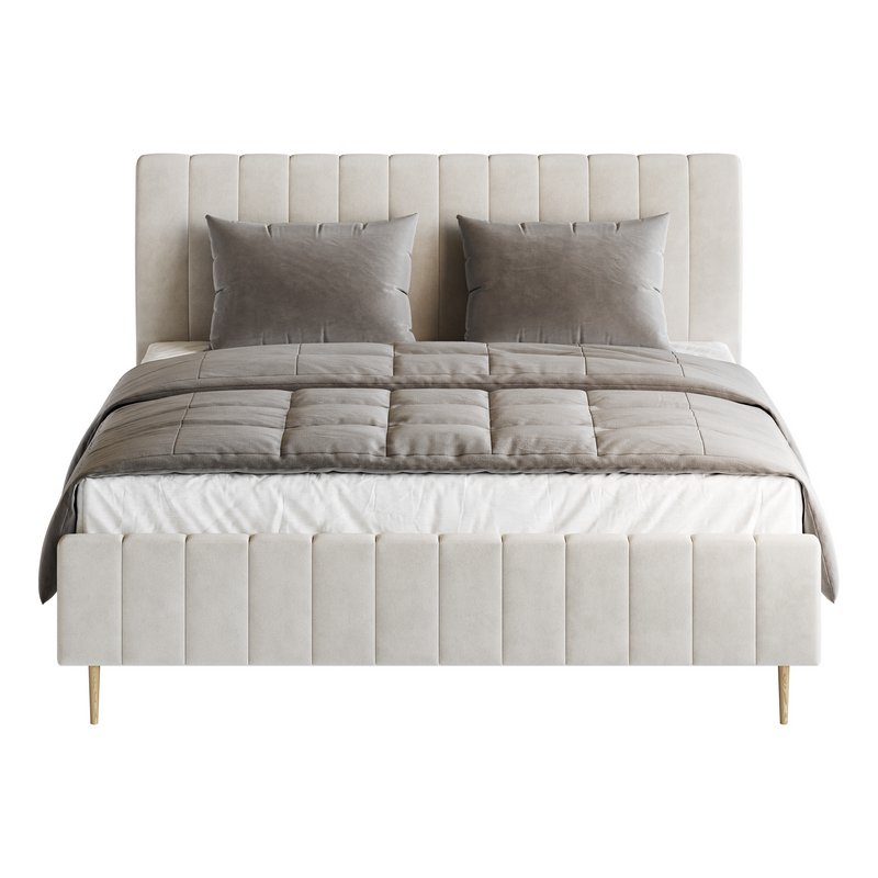 Wooden Non-Adjustable White Upholstered Modern Bed - Image 4