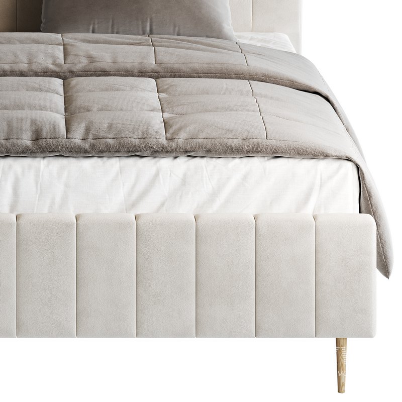 Wooden Non-Adjustable White Upholstered Modern Bed - Image 8