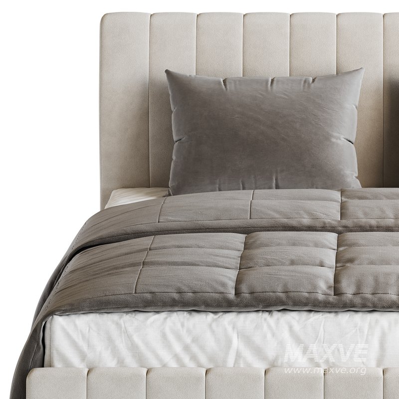 Wooden Non-Adjustable White Upholstered Modern Bed - Image 7