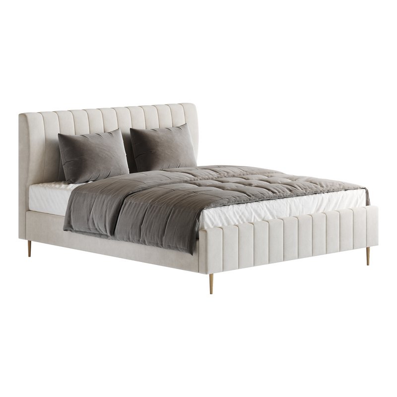 Wooden Non-Adjustable White Upholstered Modern Bed - Image 6