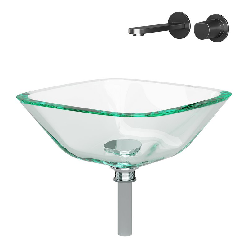 Square Glass Bathroom Vessel Sink with Drain Mini Bath Bowl - Image 10