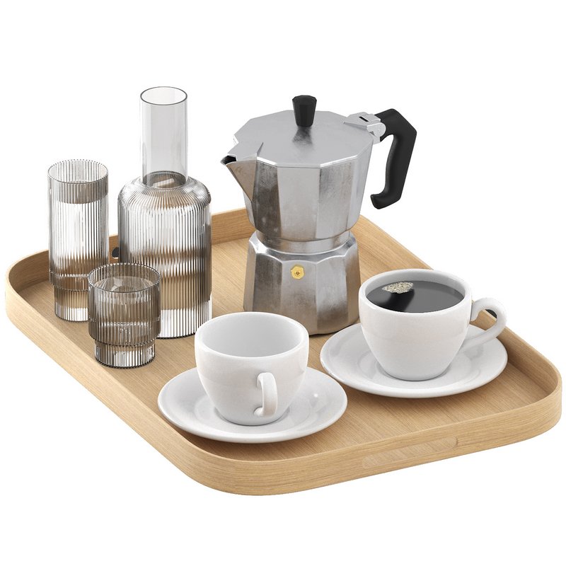 rectangular tray of coffee and water - Image 1