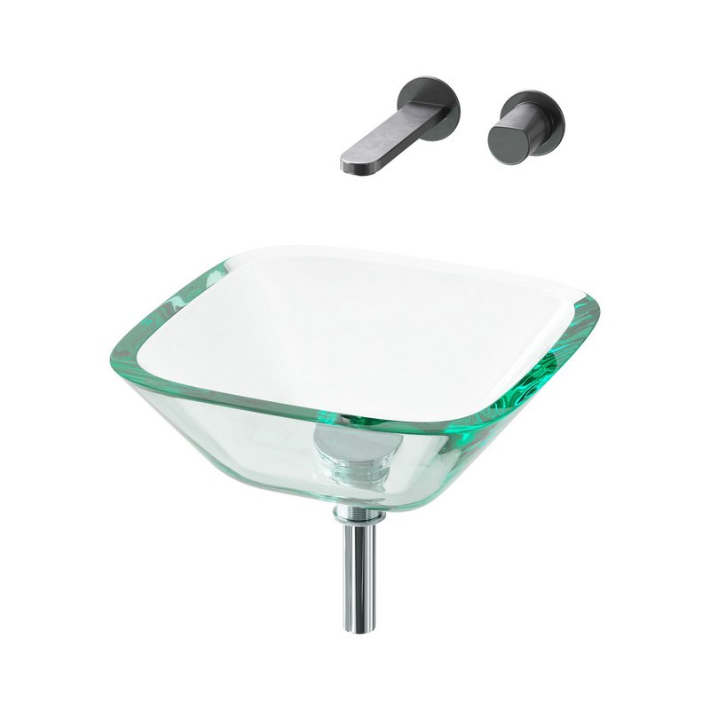 Square Glass Bathroom Vessel Sink with Drain Mini Bath Bowl - Image 1