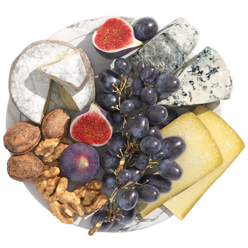 cheese plate with grapes figs and walnuts - Image 1