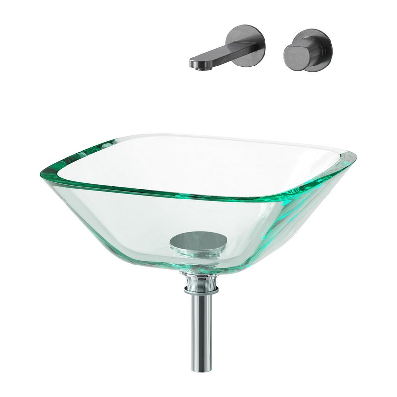 Square Glass Bathroom Vessel Sink with Drain Mini Bath Bowl - Image 4