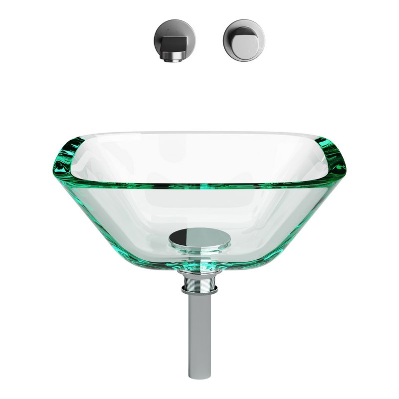 Square Glass Bathroom Vessel Sink with Drain Mini Bath Bowl - Image 8