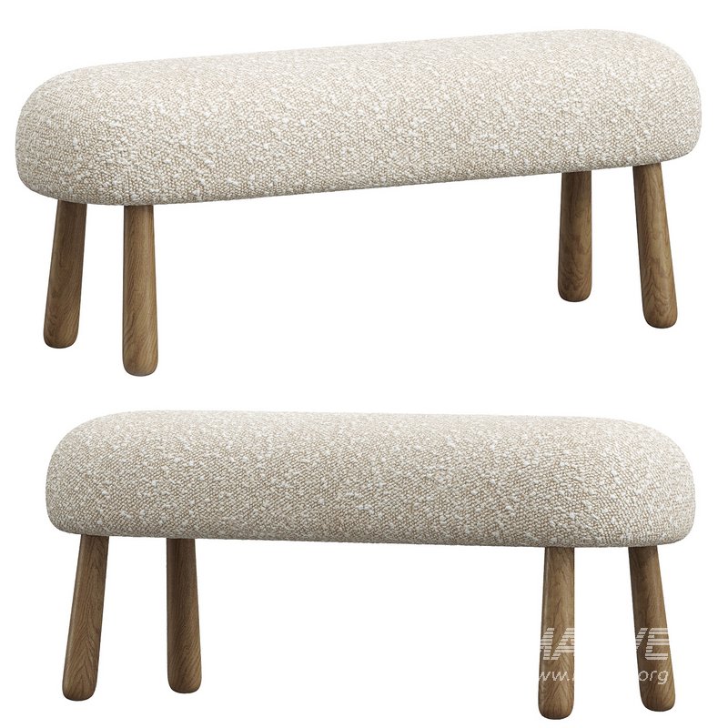 Wooly Bench in Natural Faux Lambswool & Walnut by Object Refinery - Image 2