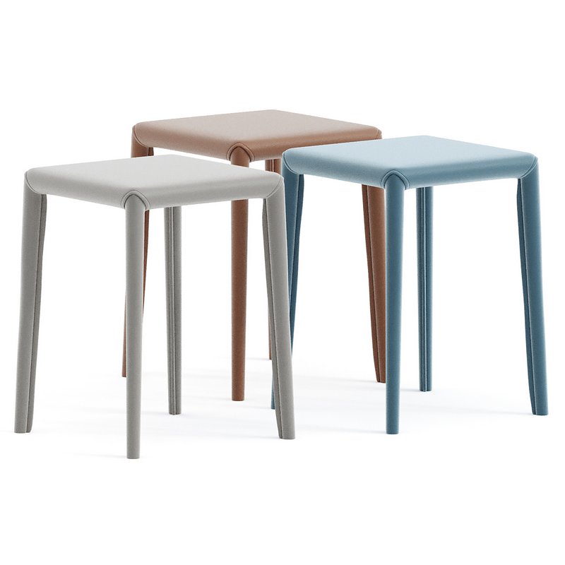 Modern Upholstered Metal Accent Stool with Backless Design and Stackable Legs - Image 2