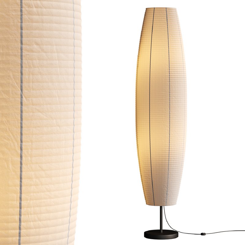 Silver-gray metal round base white paper floor lamp - Image 1