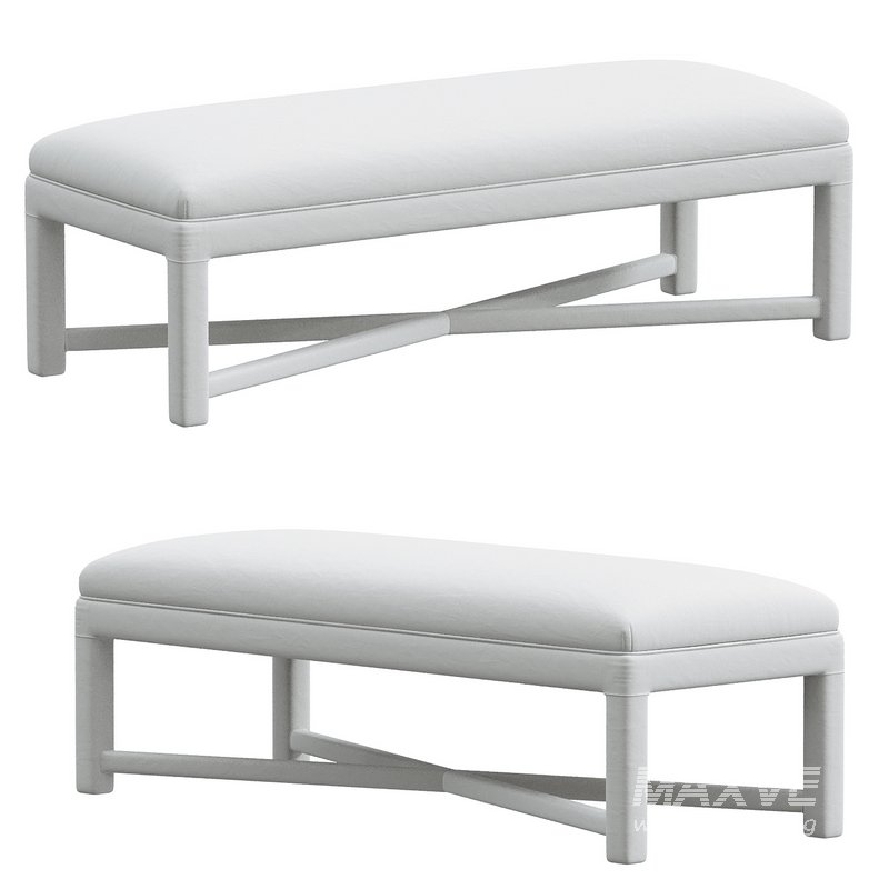 Vintage Parsons Upholstered Bench With Stretcher - Image 1