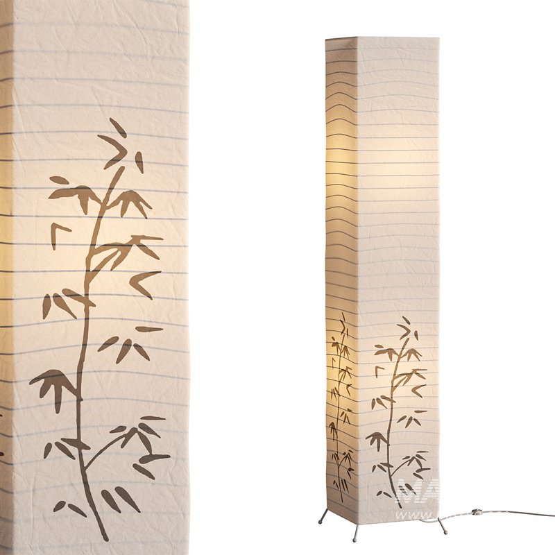 Bamboo printed white paper floor lamp - Image 1
