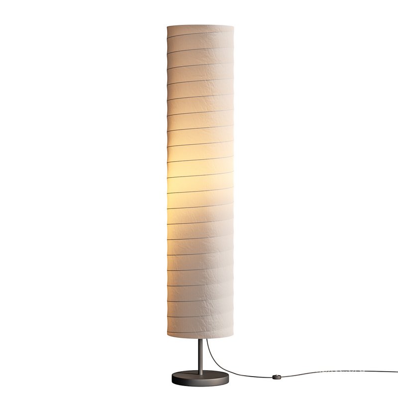 Silver-gray metal round base white paper floor lamp - Image 1