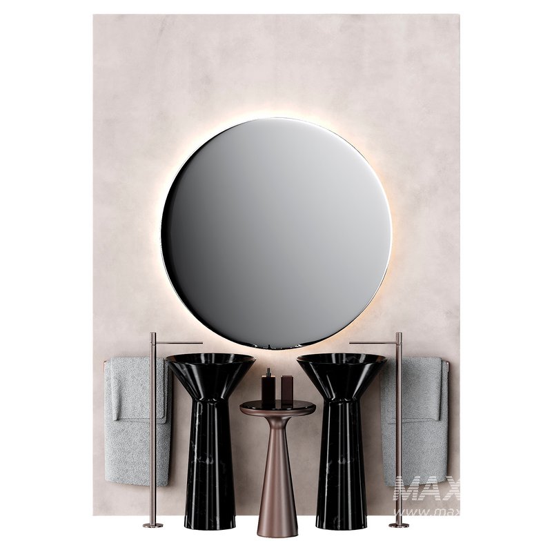 Bathroom furniture with round mirror - Image 1