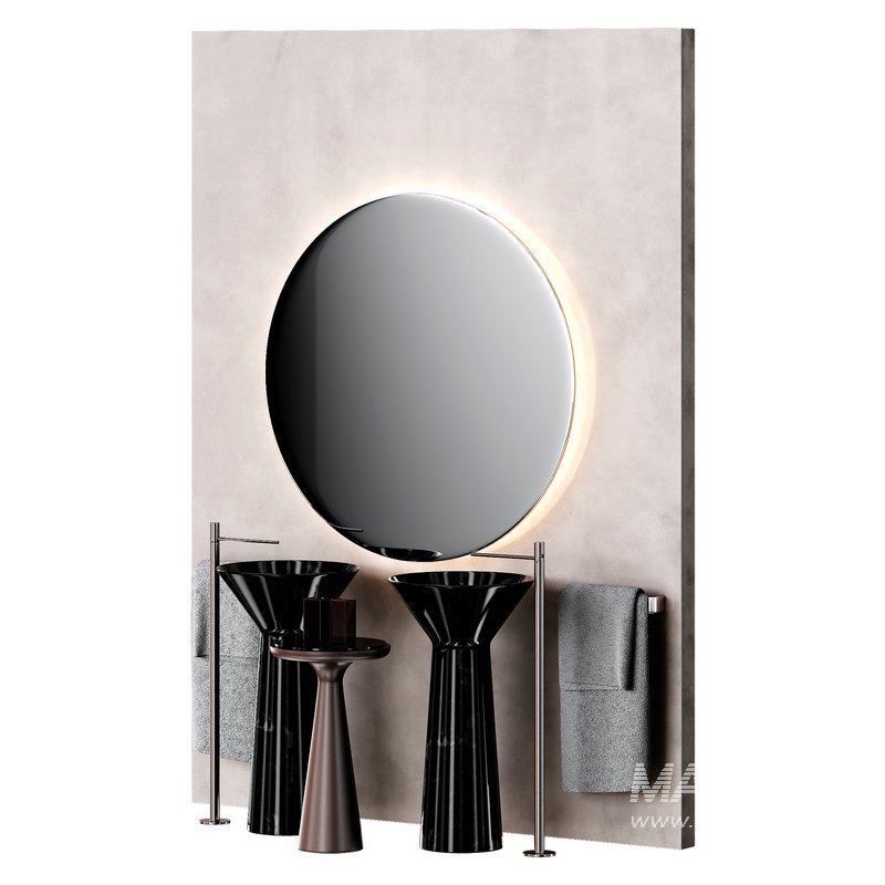 Bathroom furniture with round mirror - Image 2