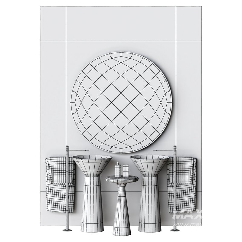 Bathroom furniture with round mirror - Image 3