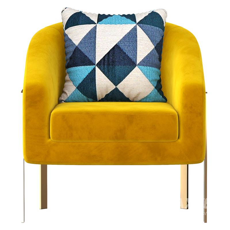 Modern Accent Chair Cotton&Linen Upholstered Metal in Gold - Image 1