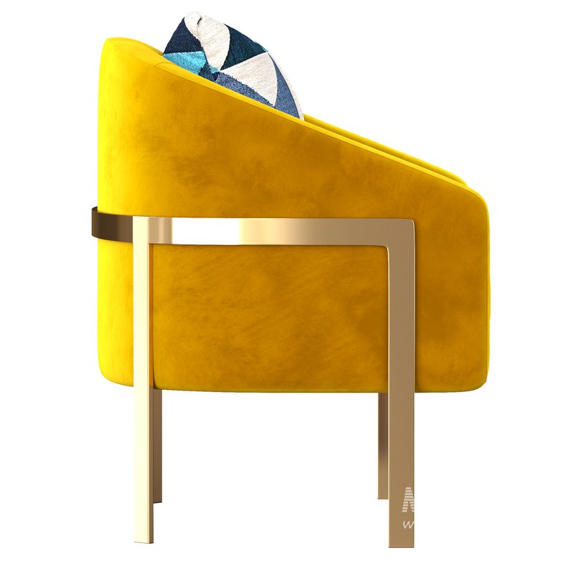 Modern Accent Chair Cotton&Linen Upholstered Metal in Gold - Image 2