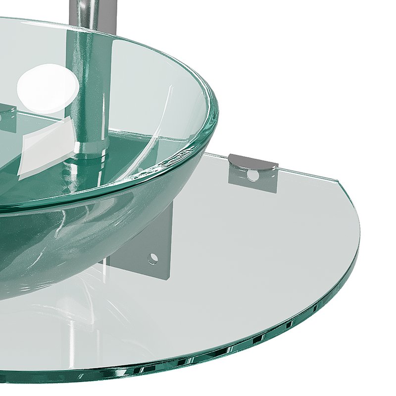 Corona 27 7 8 Glass Wall Mounted Bathroom Sink with Round Counter Faucet and Drain - Image 10