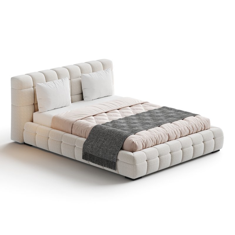 Addie White Boucle Minimalist Modern Bed - Image 9