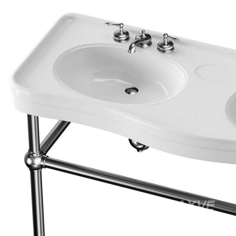 White Console Sink Double Deluxe with Black Nickel Bistro Legs - Image 9