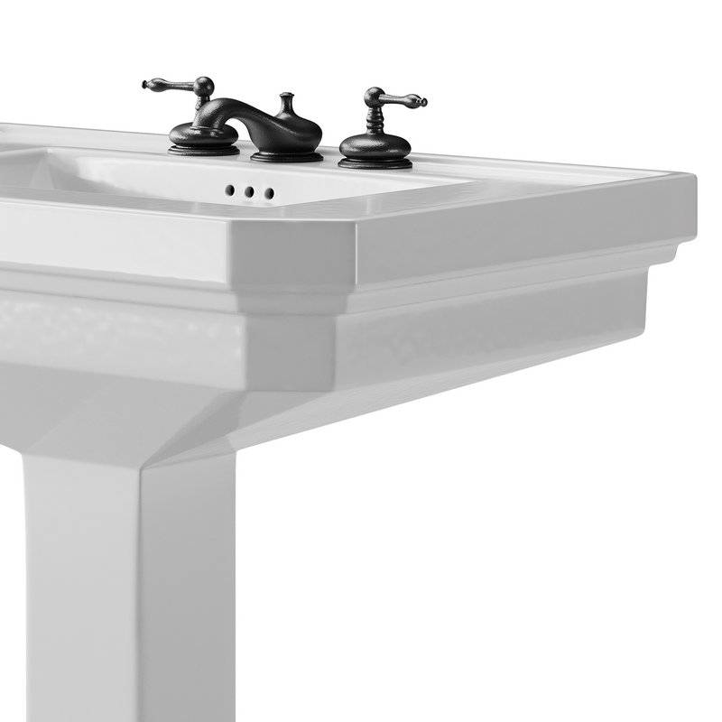 White Large Vitreous Victorian Pedestal Sink with Widespread Black Belle Faucet - Image 11