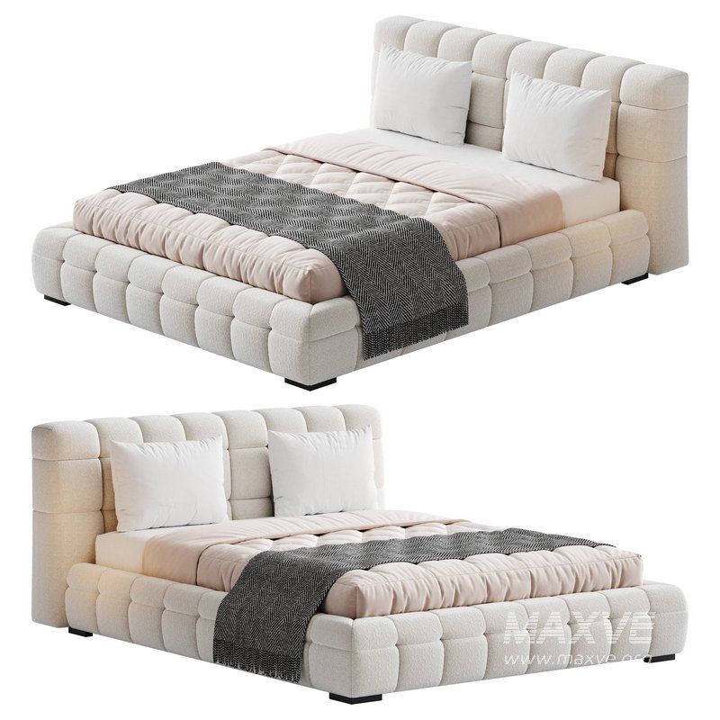 Addie White Boucle Minimalist Modern Bed - Image 1