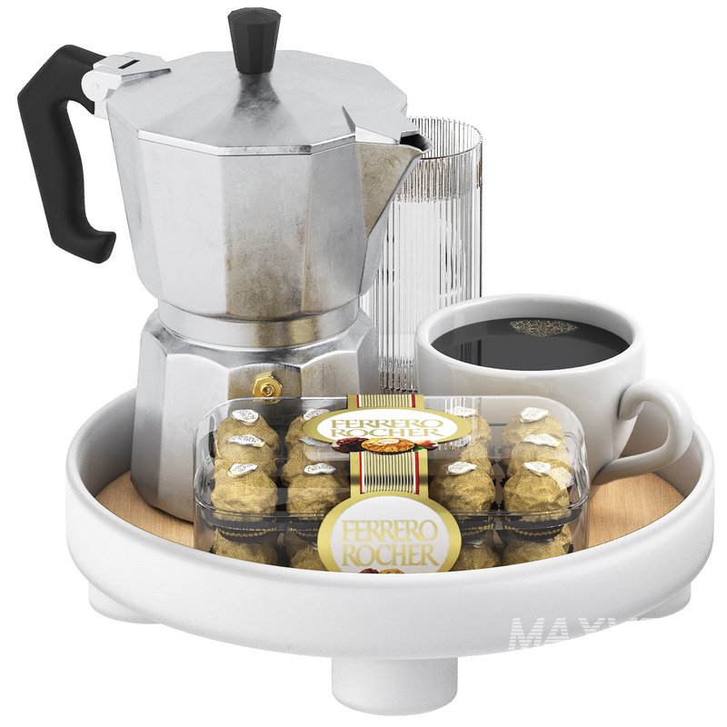 round platform tray with coffee and ferrero rocher - Image 1