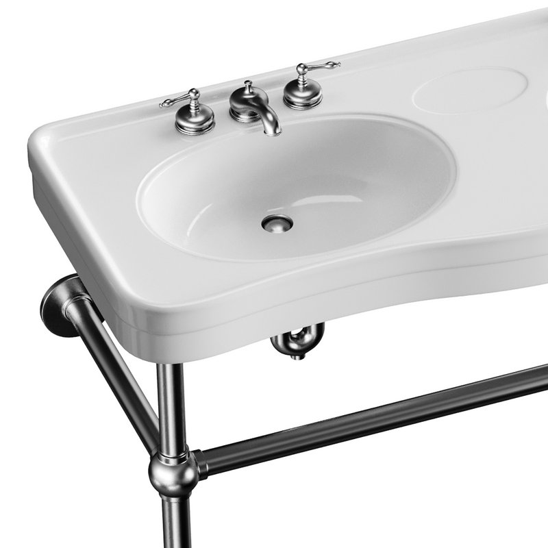 White Console Sink Double Deluxe with Black Nickel Bistro Legs - Image 11