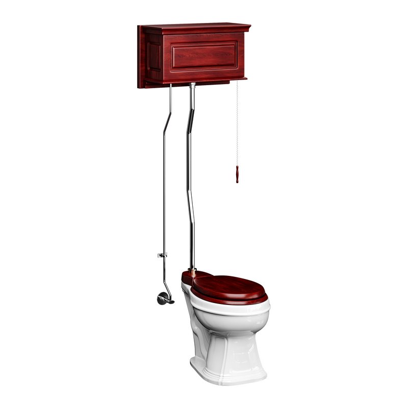 Dark Oak High Tank Pull Chain Toilet Wooden Tank Round Bowl - Image 11