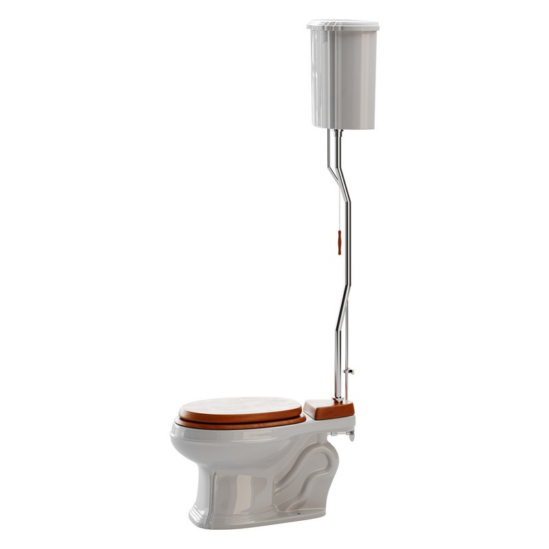 White High Tank Toilet with Round Bowl Chrome Plate Z-Pipe - Image 11