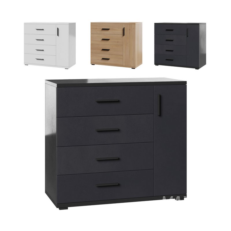 Komod INNOVO White Black Wood - Image 1