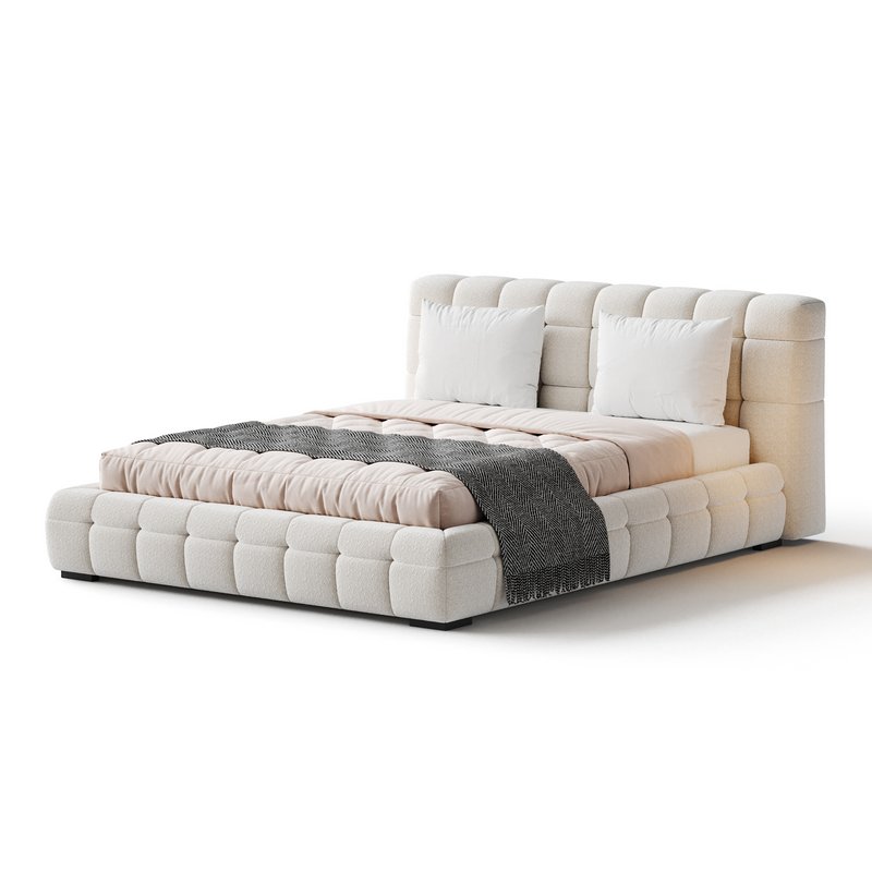 Addie White Boucle Minimalist Modern Bed - Image 11