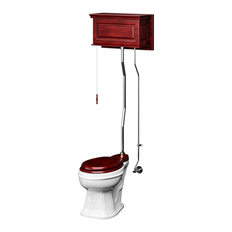 Dark Oak High Tank Pull Chain Toilet Wooden Tank Round Bowl - Image 13